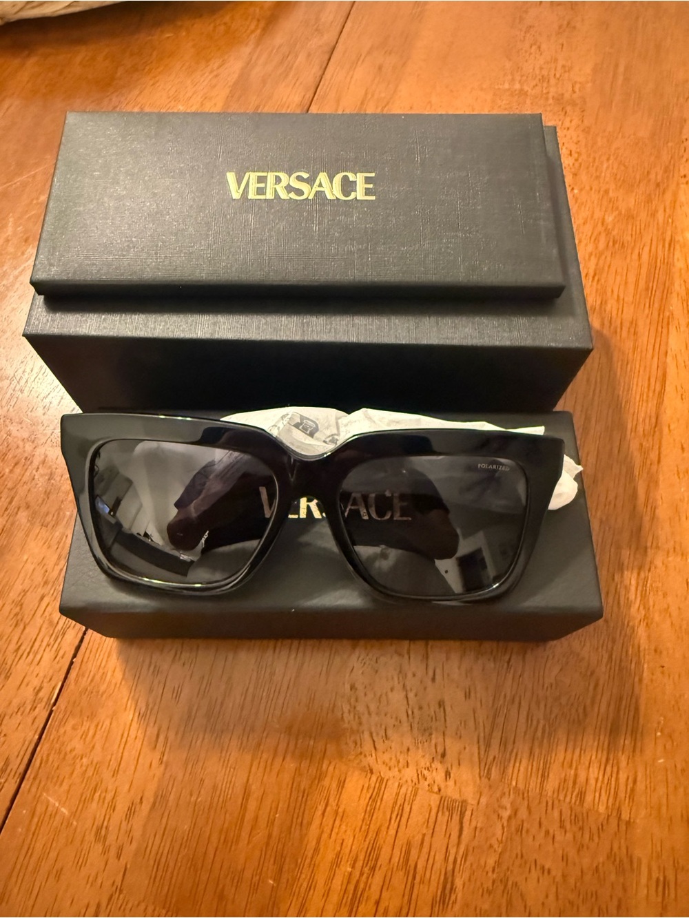 Versace Black Oversized Square Sunglasses with Dark Lenses